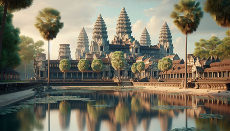 Angkor Wat, Siem Reap, Cambodia. 3D renderingの写真素材