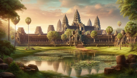 Angkor Wat, Siem Reap, Cambodia. 3D renderingの写真素材