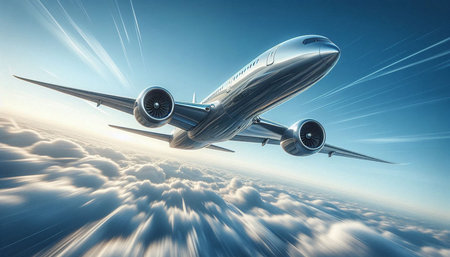 Airplane in the sky. 3d render. Business travel concept