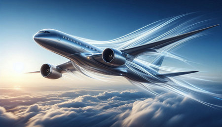 Airplane flying over the clouds. 3d render. Clip-art