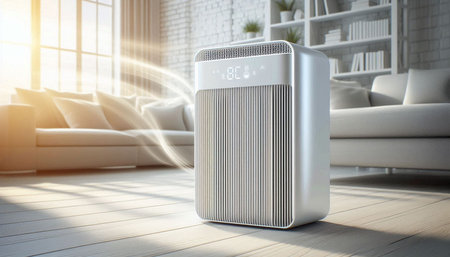 Modern air conditioner on the floor in the room. 3d rendering