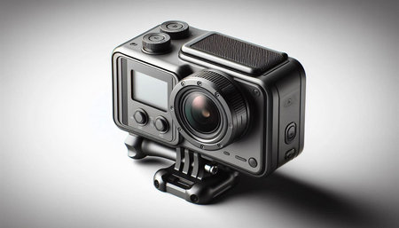 Digital camera isolated on white background. 3d illustration. Shallow DOF.