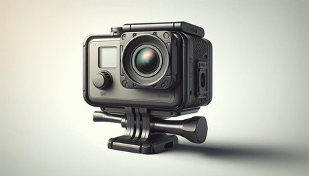 Professional video camera on a white background. 3D rendering. Computer digital drawing.