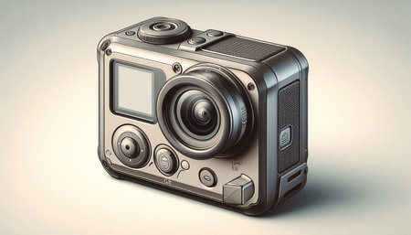 Digital camera on a white background. 3d rendering. Computer digital drawing.の写真素材