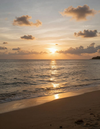 Beautiful sunset on the beach at Seychelles, Mahe