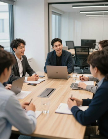 Group of happy young business people in a meeting at office.Asian