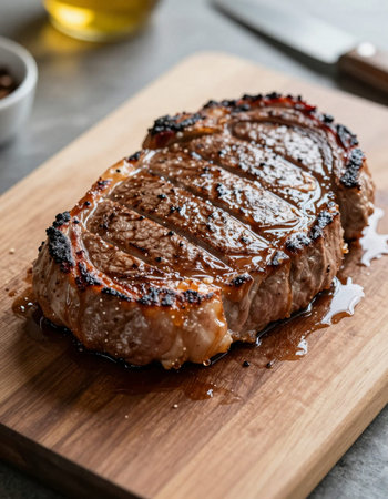 Grilled Tenderloin Steak with Sauce on Cutting Boardの写真素材