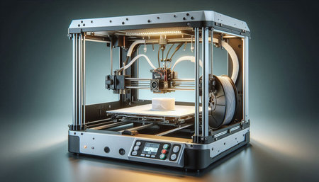 3d rendering of 3d printer isolated on dark background with shadow