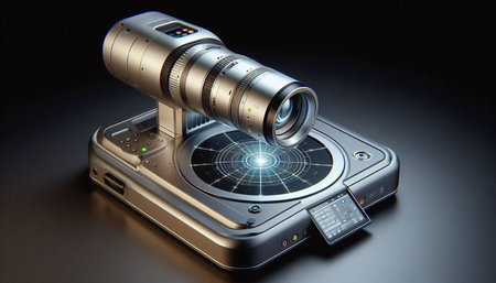 Camera on a black background. 3d rendering. Computer digital drawing.