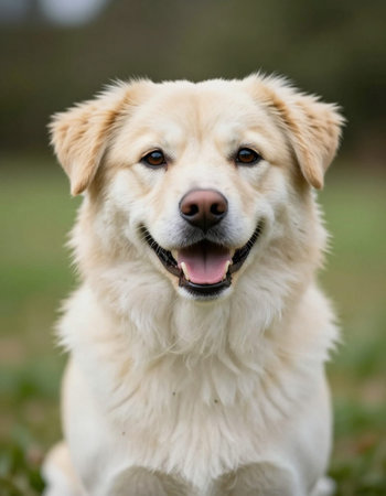 Portrait of a beautiful golden retriever sitting on the grass.