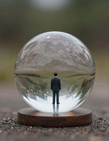 Businessman inside a crystal ball. Conceptual image of leadership.