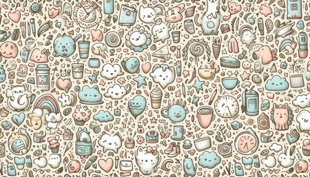 Seamless pattern with cute hand drawn doodle cartoon objects.の写真素材