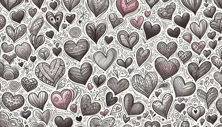 Seamless pattern with hand drawn hearts. Valentines day background