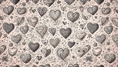 Hand drawn doodle hearts seamless pattern. Valentines day background