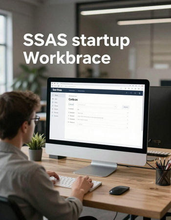 Man working on computer with sales strategy website on the screen. Business and finance concept.