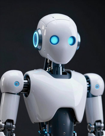 Robot on a black background. Artificial intelligence. 3d rendering.