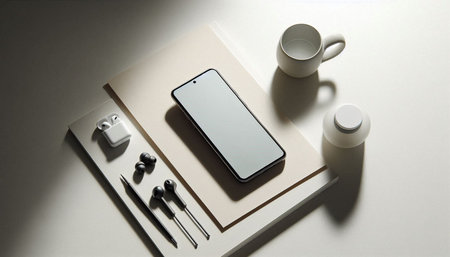 Smartphone with blank screen mockup on table. 3d rendering