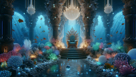 3D illustration of a fantasy fantasy portal with a lot of coralsの写真素材