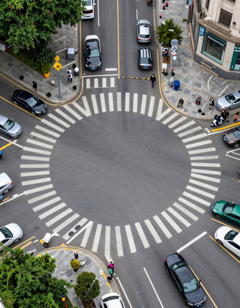 Aerial view of a crosswalk in the middle of the city