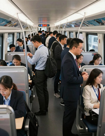 Business people and passengers in a train.
