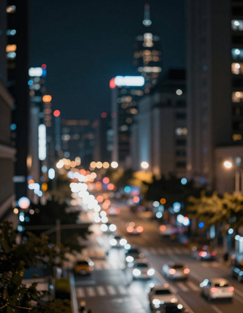 Blurred of car in city at night, bokeh background