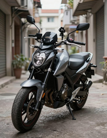 Motorcycle parked on the street in Bangkok, Thailand, stock photo