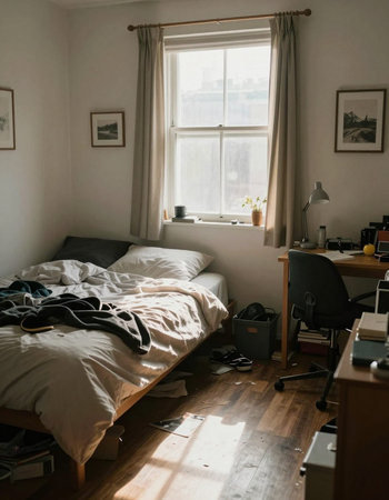 Bedroom interior in a modern style. Bedroom in the morning.