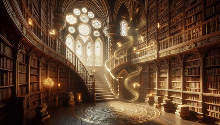 The interior of the library in the Gothic style. 3D renderingの写真素材