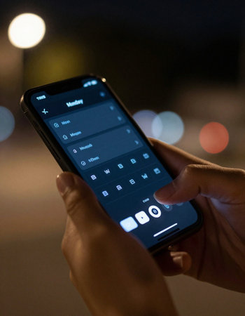 Close-up of a woman using a smartphone in the street at night