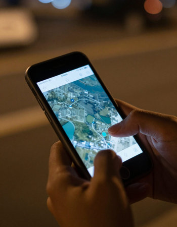Close-up of a man using a smartphone in the city at night