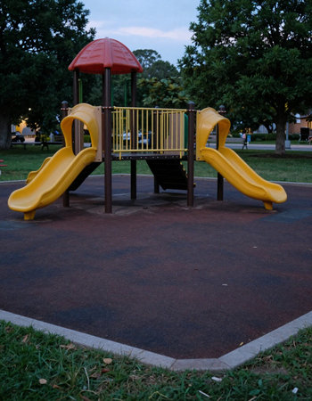 Playground in the park at dusk. Selective focus and shallow depth of field.