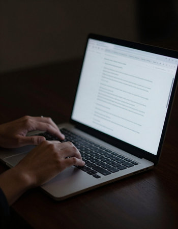Close-up of a man using laptop at table in dark room
