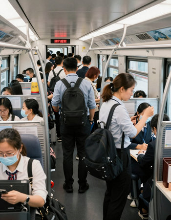 Passengers inside a train.