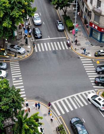 Pedestrian crossing in Hong Kong, China. Top view.