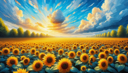 Sunflower field at sunset. Nature background. Sunflower field at sunset.の写真素材