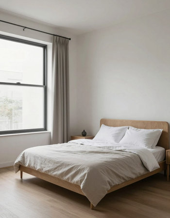 interior of a modern bedroom, double bed with white linens