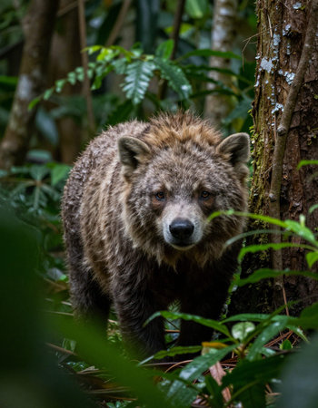 Brown bear in the rainforest of Costa Rica, Central America.