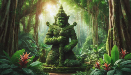 Giant statue in the jungle of Bali. Indonesia. 3d renderingの写真素材