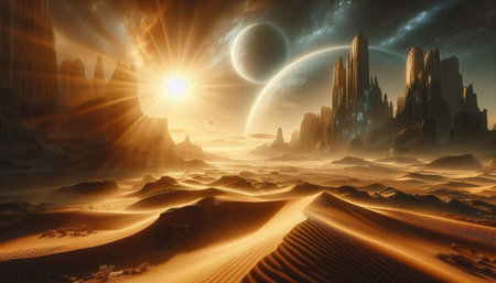 Alien Planet - 3D Rendered Computer Artwork. Rocks and sand