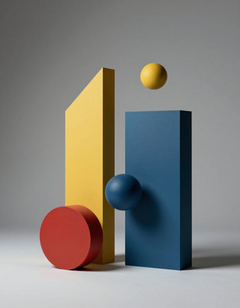 3d illustration of geometric shapes in blue, red and yellow colors
