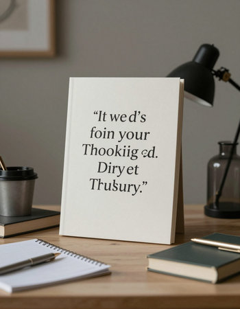 Inspirational quote on paper on a desk with office supplies.