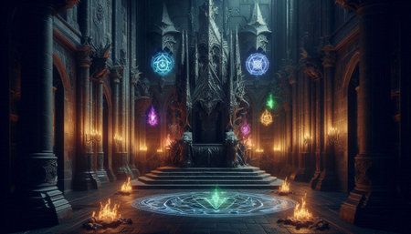 Mysterious portal of a dark Gothic church. 3D rendering