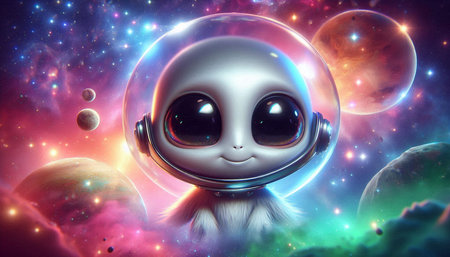 alien in outer space with planets and stars. 3d illustration.