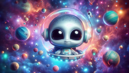 Astronaut in space with planets and stars. 3D rendering