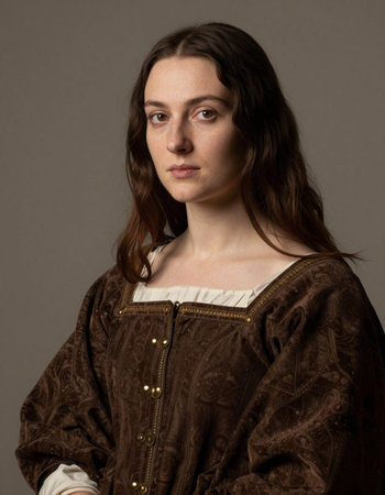 Portrait of a beautiful young woman in medieval clothes. Studio shot.