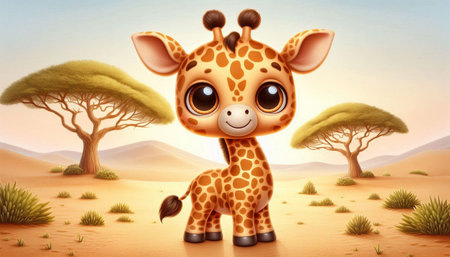 Cute giraffe in the savanna - 3d illustration.の写真素材