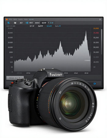 Digital camera and monitor on a white background. 3d rendering.