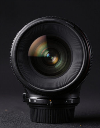 Camera Lens on a Black Background. Shallow Depth of Field.