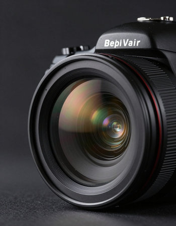 Close up of a DSLR camera on black background. Selective focus.