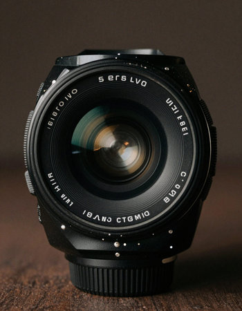lens and lens of a camera on a brown background close-up